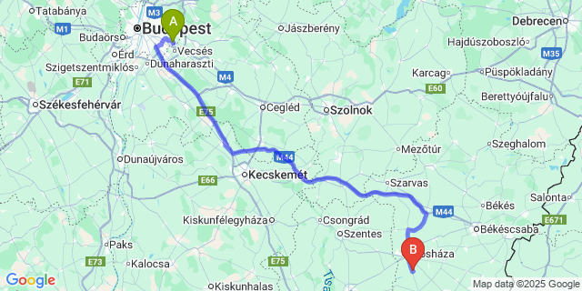 Map: Budapest Airport (BUD), Ferihegy, Liszt Ferenc to Kardoskút