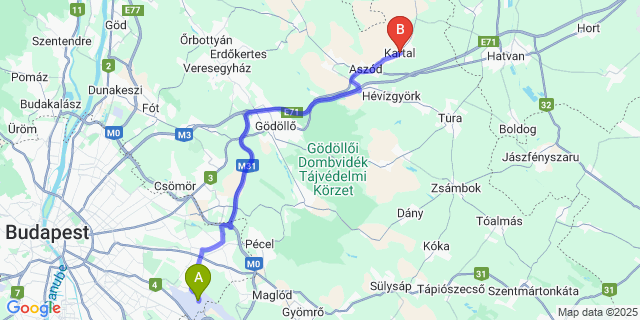 Map: Budapest Airport (BUD), Ferihegy, Liszt Ferenc to Kartal