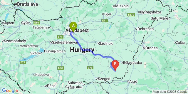 Map: Budapest Airport (BUD), Ferihegy, Liszt Ferenc to Kaszaper