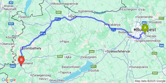 Map: Budapest Airport (BUD), Ferihegy, Liszt Ferenc to Katafa