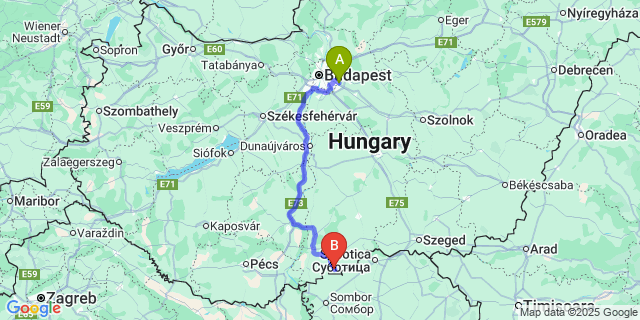 Map: Budapest Airport (BUD), Ferihegy, Liszt Ferenc to Katymár