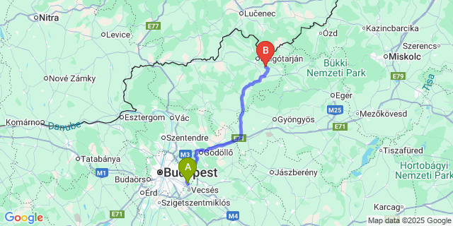 Map: Budapest Airport (BUD), Ferihegy, Liszt Ferenc to Kazár