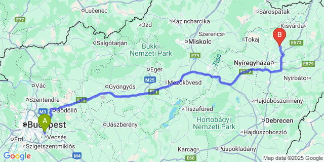 Map: Budapest Airport (BUD), Ferihegy, Liszt Ferenc to Kemecse