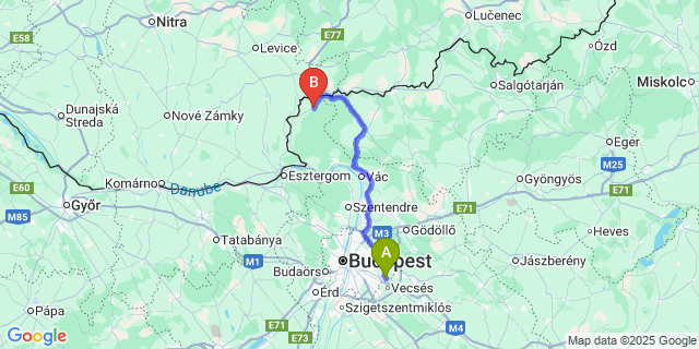 Map: Budapest Airport (BUD), Ferihegy, Liszt Ferenc to Kemence