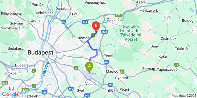 Map: Budapest Airport (BUD), Ferihegy, Liszt Ferenc to Kerepes