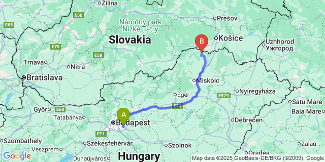 Map: Budapest Airport (BUD), Ferihegy, Liszt Ferenc to Keresztéte