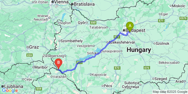 Map: Budapest Airport (BUD), Ferihegy, Liszt Ferenc to Kerkaszentkirály