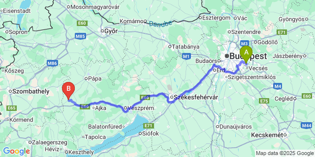 Map: Budapest Airport (BUD), Ferihegy, Liszt Ferenc to Kerta