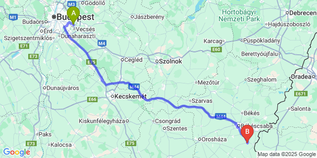 Map: Budapest Airport (BUD), Ferihegy, Liszt Ferenc to Kétegyháza