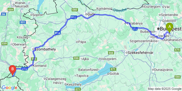 Map: Budapest Airport (BUD), Ferihegy, Liszt Ferenc to Kétvölgy