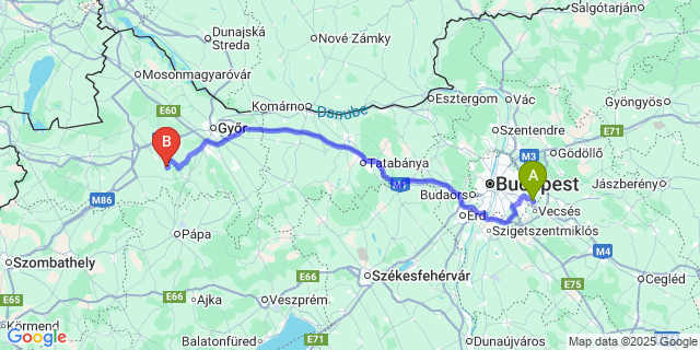 Map: Budapest Airport (BUD), Ferihegy, Liszt Ferenc to Kisbabot