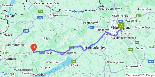 Map: Budapest Airport (BUD), Ferihegy, Liszt Ferenc to Kisberzseny