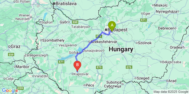 Map: Budapest Airport (BUD), Ferihegy, Liszt Ferenc to Kisgyalán