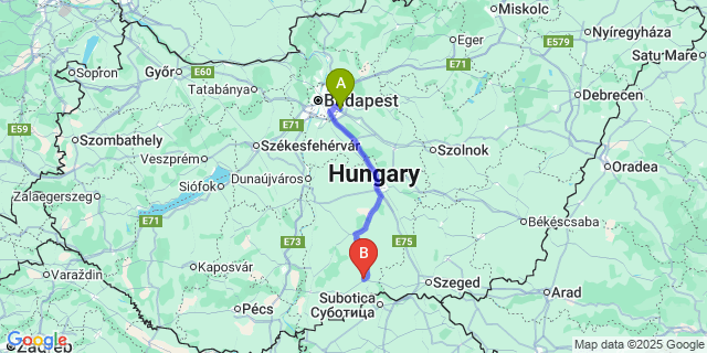 Map: Budapest Airport (BUD), Ferihegy, Liszt Ferenc to Kisszállás