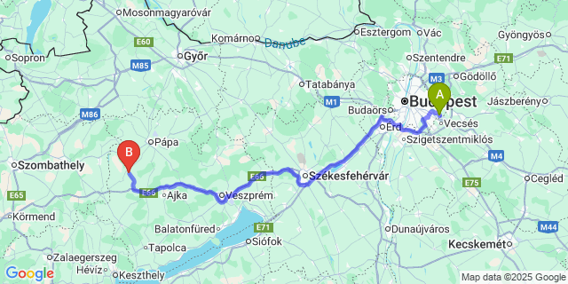 Map: Budapest Airport (BUD), Ferihegy, Liszt Ferenc to Kisszőlős