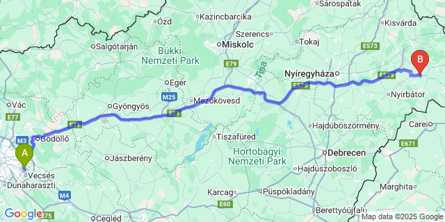 Map: Budapest Airport (BUD), Ferihegy, Liszt Ferenc to Kocsord