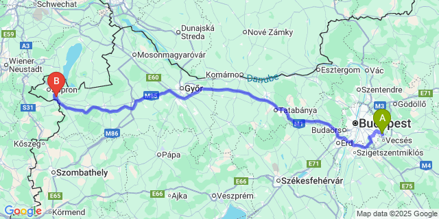 Map: Budapest Airport (BUD), Ferihegy, Liszt Ferenc to Kópháza