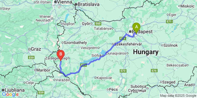 Map: Budapest Airport (BUD), Ferihegy, Liszt Ferenc to Kozmadombja