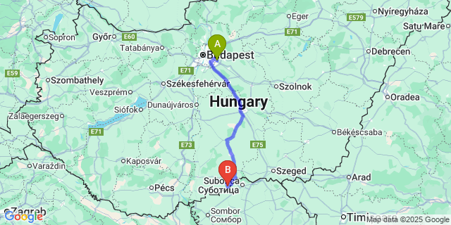 Map: Budapest Airport (BUD), Ferihegy, Liszt Ferenc to Kunbaja
