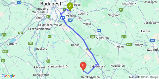 Map: Budapest Airport (BUD), Ferihegy, Liszt Ferenc to Kunbaracs