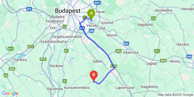Map: Budapest Airport (BUD), Ferihegy, Liszt Ferenc to Kunpeszér