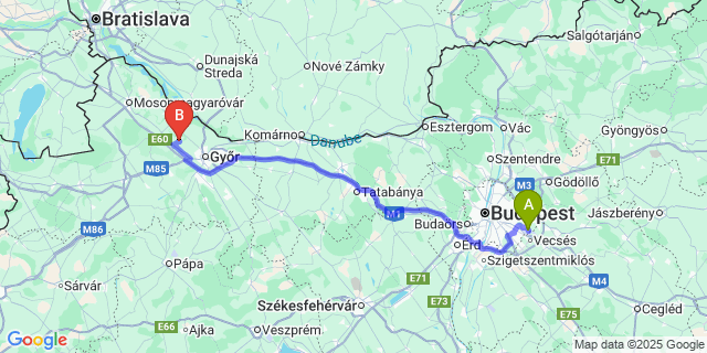 Map: Budapest Airport (BUD), Ferihegy, Liszt Ferenc to Kunsziget