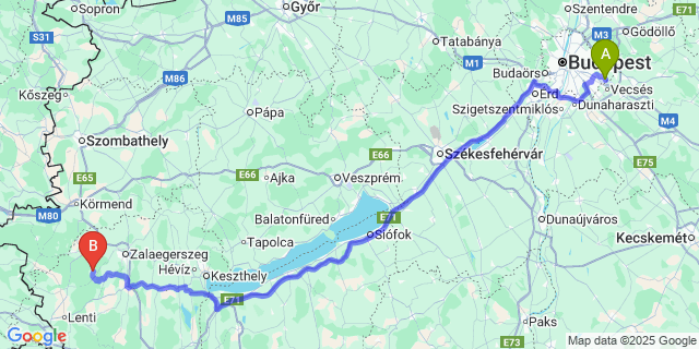 Map: Budapest Airport (BUD), Ferihegy, Liszt Ferenc to Kustánszeg