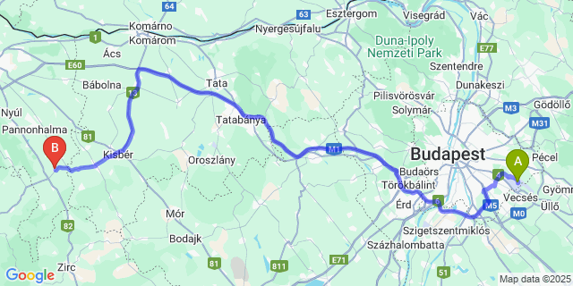 Map: Budapest Airport (BUD), Ferihegy, Liszt Ferenc to Lázi
