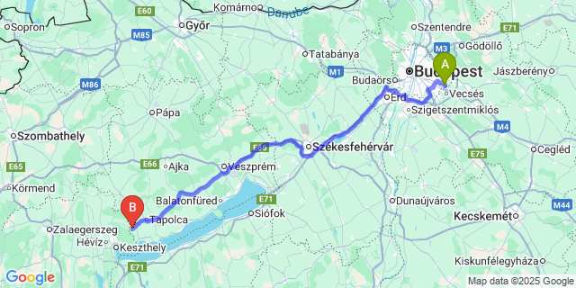 Map: Budapest Airport (BUD), Ferihegy, Liszt Ferenc to Lesencefalu