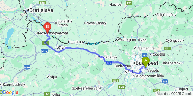 Map: Budapest Airport (BUD), Ferihegy, Liszt Ferenc to Lipót