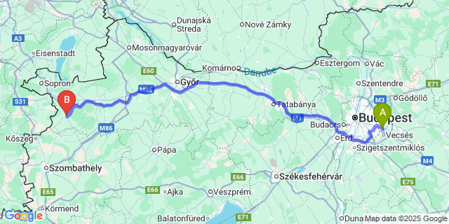 Map: Budapest Airport (BUD), Ferihegy, Liszt Ferenc to Lövő