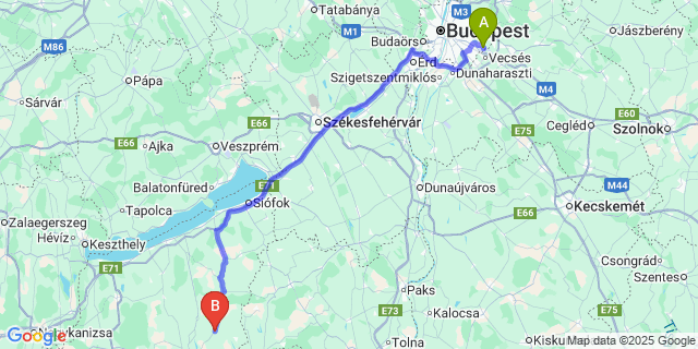 Map: Budapest Airport (BUD), Ferihegy, Liszt Ferenc to Magyaratád