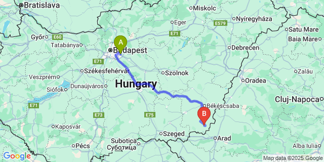 Map: Budapest Airport (BUD), Ferihegy, Liszt Ferenc to Magyardombegyház