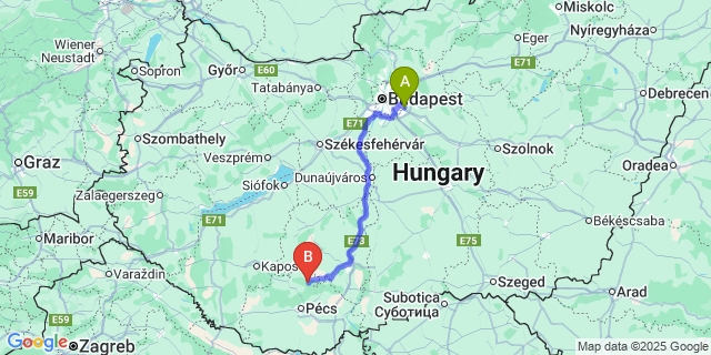 Map: Budapest Airport (BUD), Ferihegy, Liszt Ferenc to Magyaregregy