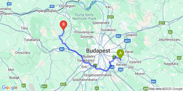 Map: Budapest Airport (BUD), Ferihegy, Liszt Ferenc to Máriahalom