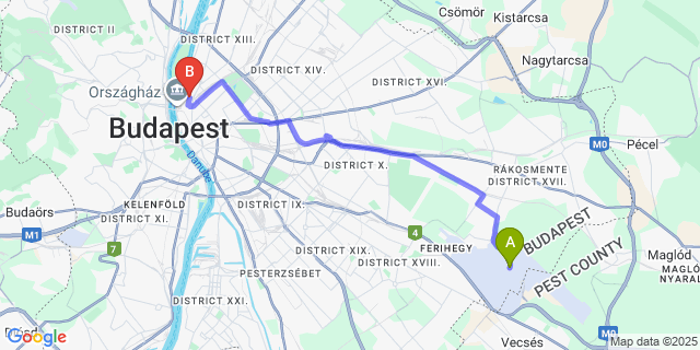 Map: Budapest Airport (BUD), Ferihegy, Liszt Ferenc to Marmara Hotel Budapest