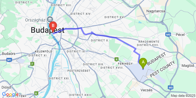 Map: Budapest Airport (BUD), Ferihegy, Liszt Ferenc to Marriott Executive Apartments Millennium Court