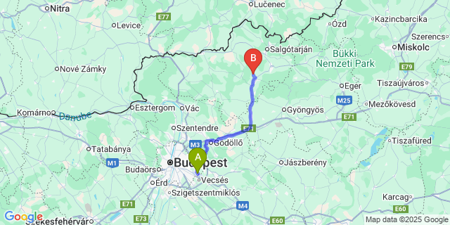 Map: Budapest Airport (BUD), Ferihegy, Liszt Ferenc to Mátraszőlős