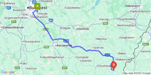 Map: Budapest Airport (BUD), Ferihegy, Liszt Ferenc to Medgyesegyháza