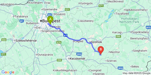 Map: Budapest Airport (BUD), Ferihegy, Liszt Ferenc to Mesterszállás