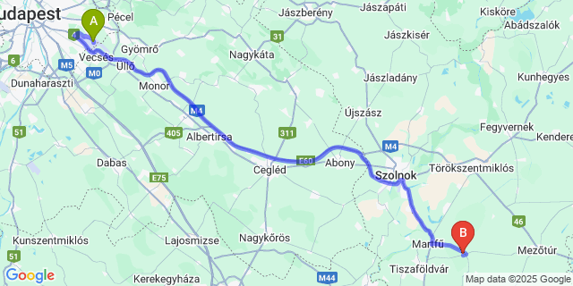 Map: Budapest Airport (BUD), Ferihegy, Liszt Ferenc to Mezőhék