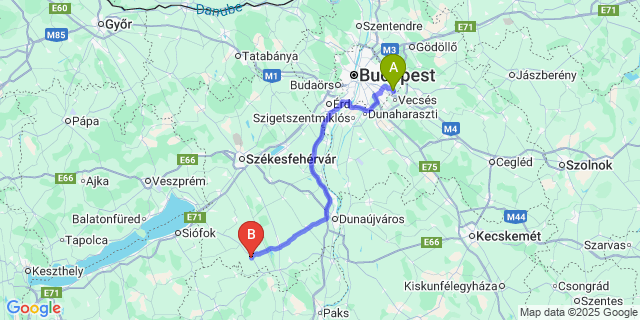 Map: Budapest Airport (BUD), Ferihegy, Liszt Ferenc to Mezőszilas