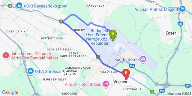 Map: Budapest Airport (BUD), Ferihegy, Liszt Ferenc to Microstore Airport Panzio