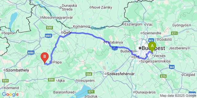 Map: Budapest Airport (BUD), Ferihegy, Liszt Ferenc to Mihályháza