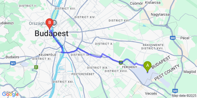 Map: Budapest Airport (BUD), Ferihegy, Liszt Ferenc to Milford Suites