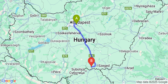 Map: Budapest Airport (BUD), Ferihegy, Liszt Ferenc to Mórahalom