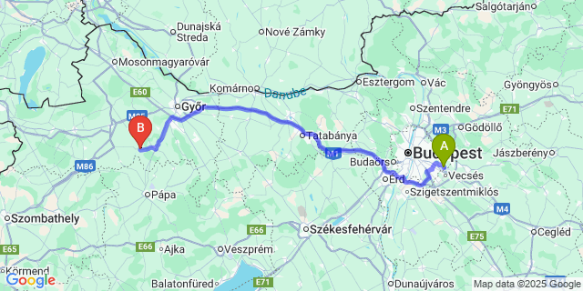 Map: Budapest Airport (BUD), Ferihegy, Liszt Ferenc to Mórichida