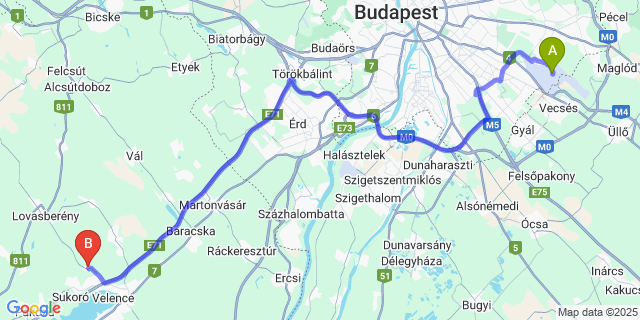 Map: Budapest Airport (BUD), Ferihegy, Liszt Ferenc to Nadap