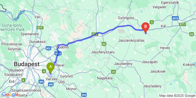 Map: Budapest Airport (BUD), Ferihegy, Liszt Ferenc to Nagyfüged