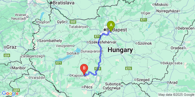 Map: Budapest Airport (BUD), Ferihegy, Liszt Ferenc to Nagyhajmás
